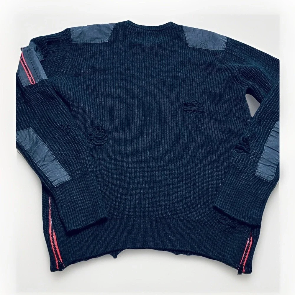 Rage Of A Rebellion Destroyed Sweater Zip Side Black‎ Edgy Grungy Shredded 2XL